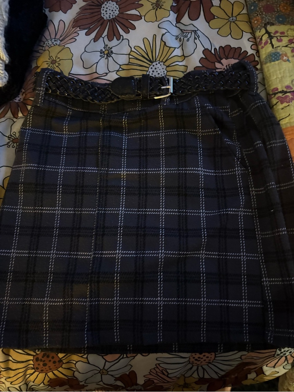 abercrombie kids Navy Plaid Skirt with Braided Belt